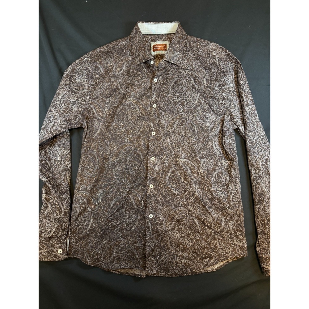 Consequence Brown Paisley Patterned Men's LS Dress Shirt, XL